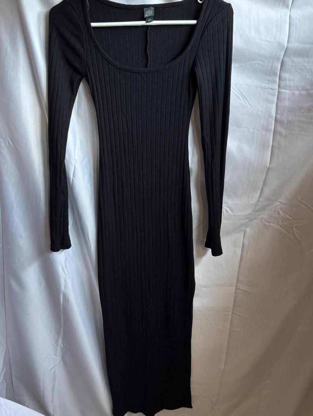 Women's Wild Fable Solid Black Ribbed Scoop Neck Maxi Dress XXS